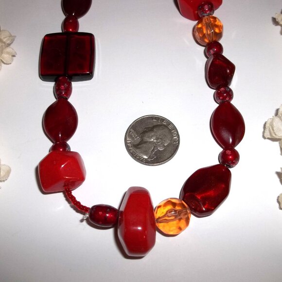 Beaded Necklace Red Orange Boho Style Fashion Accessory Jewelry Woman Girl D333 - Picture 2 of 6